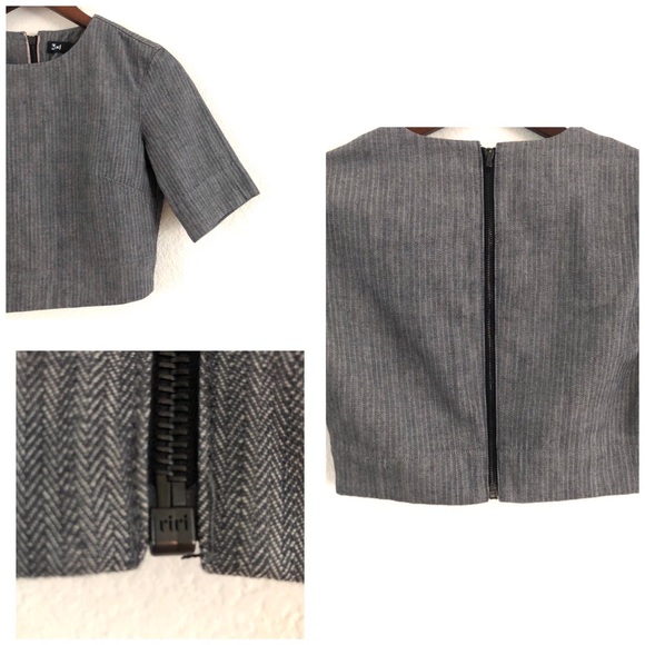 3x1 NYC Structured Zip Back Grey Cotton Crop Top - Picture 5 of 8
